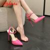 Aphixta Summer 7cm 12cm Super High Stiletto Heels Ankle Strap Sandals Women Hollow Pointed Toe Party Heels Shoes Plus Size 48