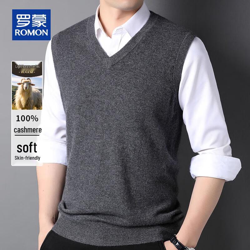 ROMON Men's 100% Cashmere V-Neck Knitted Vest