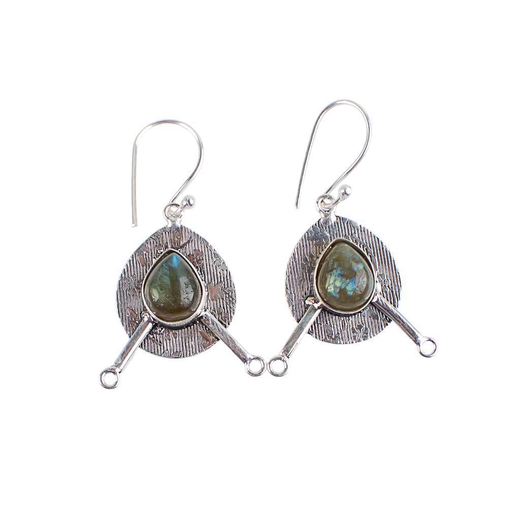 Natural Labradorite Gemstone 925 Sterling Silver Jewelry Handmade Earrings 1.86" EE-78-19