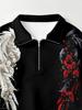 Women's casual rose wing print half-zip off-shoulder print autumn and winter sports comfortable sweatshirt