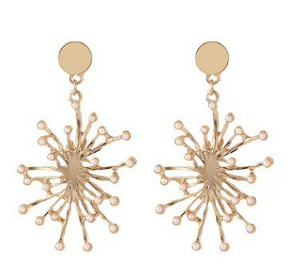 European  American Geometric Pearl Firework Burst Earrings