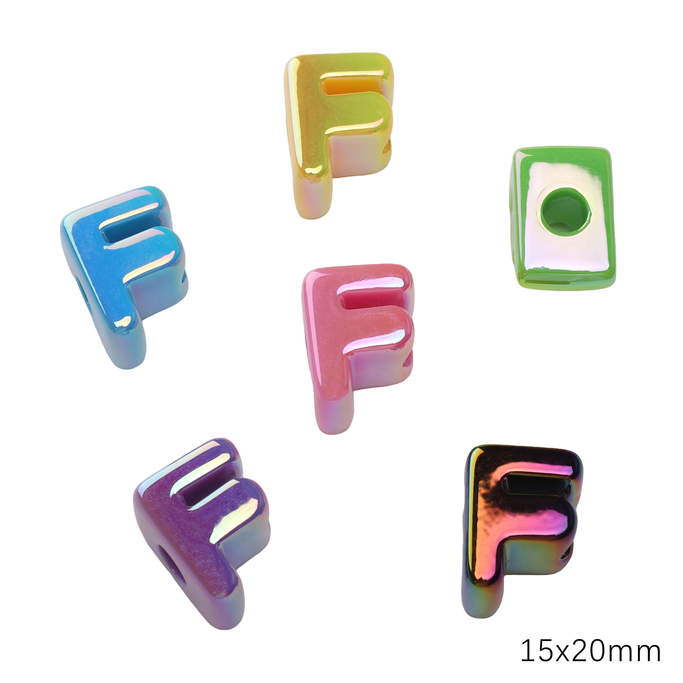 

5 шт. Акрилові Райдужні Мушлі Намистини з Великим Отвором з Літерами Аксесуари для Виготовлення Ювелірних Виробів F 15×20mm