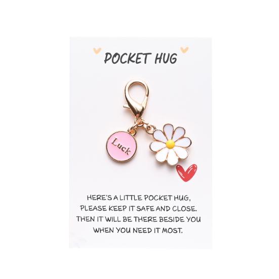 

Good Luck Flower Pocket Hug Keychain Inspirational Butterfly/Bee/Ladybug Flower Keychain Charm with Card Gifts J