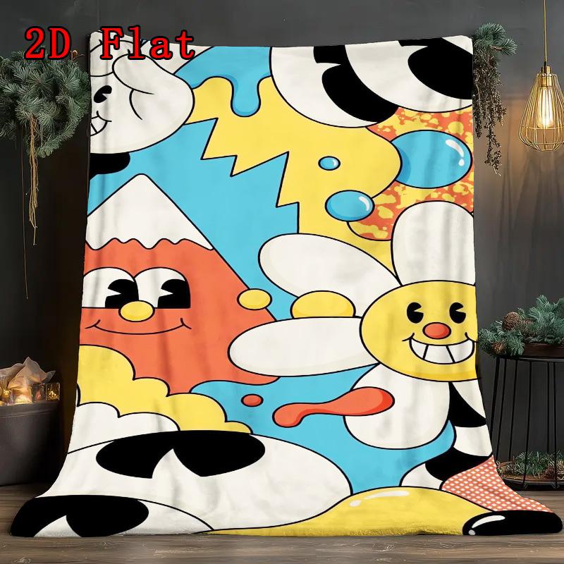Colorful Cartoon Characters 2D Flat Pattern Flannel Blanket High Quality All Seasons Warmth and Comfort Perfect for Christmas Gifts.