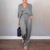 Fall Solid-Color Satin Short-Sleeve Women's Fashion Top and Pants Set