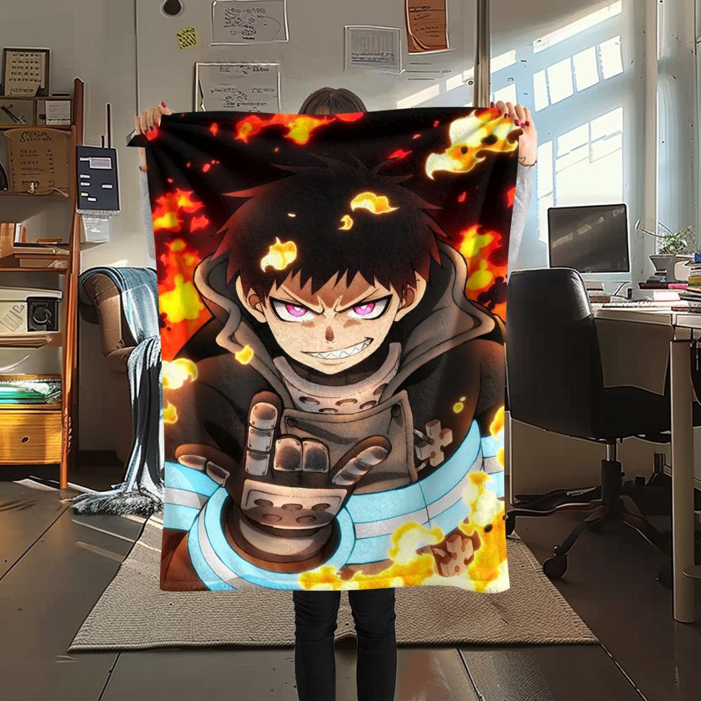 1Pc Fire Force Print Flannel Blanket, High quality Comfortable for All Seasons, Home Decor, Warmth and Comfort, Perfect for Christmas Gifts