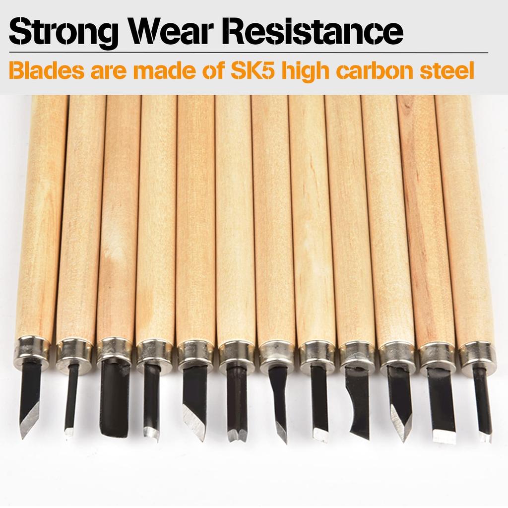 Schnitzwerkzeug Set 12 Stück Holzbearbeitung Schnitzmesser Werkzeuge Meißel Set Schnitzen Handwerk DIY Holzmeißel Set für Anfänger Geschenk