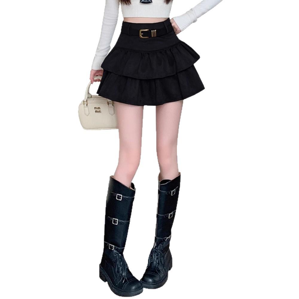 High-Waisted Retro Coffee Ruffle Mini Skirt for Women