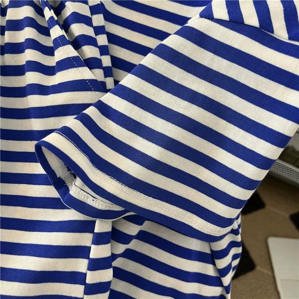 Women's Spring and Summer Round Neck Striped Casual T-shirt + Sports Shorts Two Sets