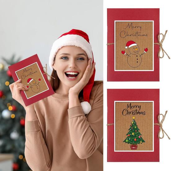 Christmas Gift Card Holder 5 Slots Postcard Card Sleeve Christmas Tree/Snowman Money Holder Envelope Booklet for Xmas Party Supplies
