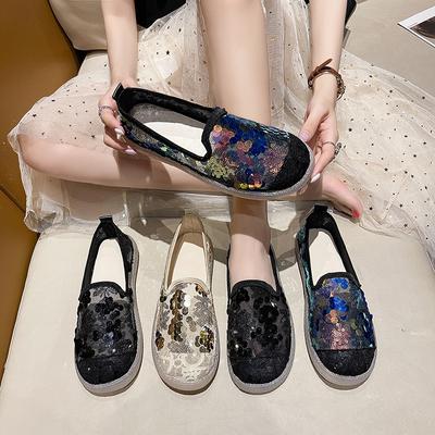 Fashion 2024 Summer New Korean Style Flat Bottom Women's Shoes Fashion Sequin Mesh Breathable Casual Shoes for Women Zapatos De Mujer
