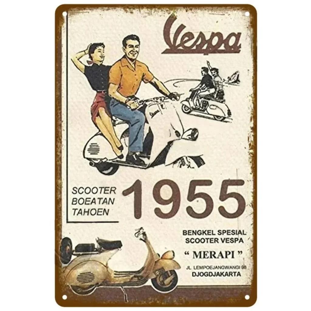 Vespa Motocykl Vintage Kovový Značka" – Retro Umělecká Deska se Skútr Estetikou; Nástěnná dekorace pro domov, kavárnu, zahradu, klub, bar