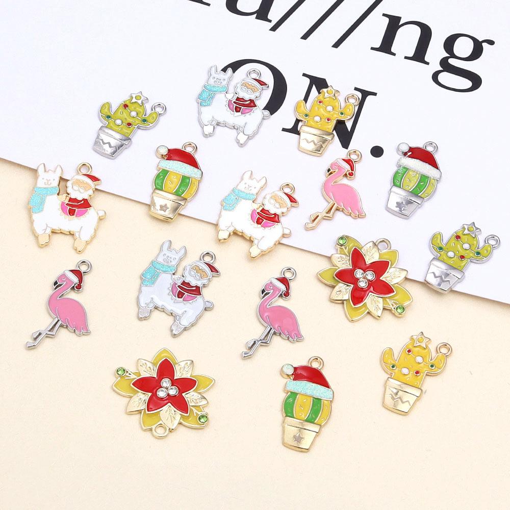 10pcs/lot Alloy Drop Oil Pendants Flower Alpaca Cactus Shaped Charm For DIY Fashion Christmas Necklace Earrings Jewelry Gifts