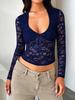 2026 Sexy Slim Fit Lace Hollow-Out Long Sleeve Top for Women