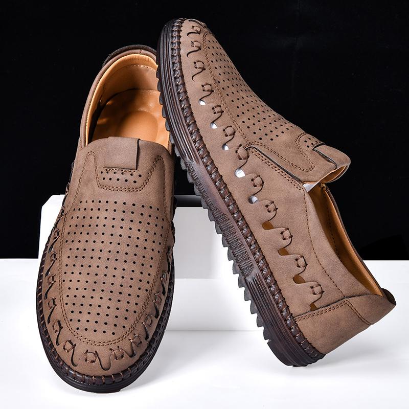 Leisure Leather Shoes Men Casual Outdoor Sneakers Lightweight Business Breathable Leather Shoes Anti Slippery Flats Shoes
