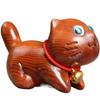 Confident Cat Buxus Wood Carving: Cute Cartoon Kitten Ornament and Handcrafted Wood Hand Grip.