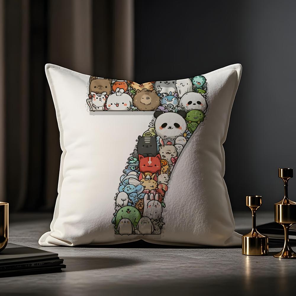 Digital Design Cushion Cover Anti-dustmite Pillowcase Invisible Zipper Silky Short Plush Sofa Cushion Cover