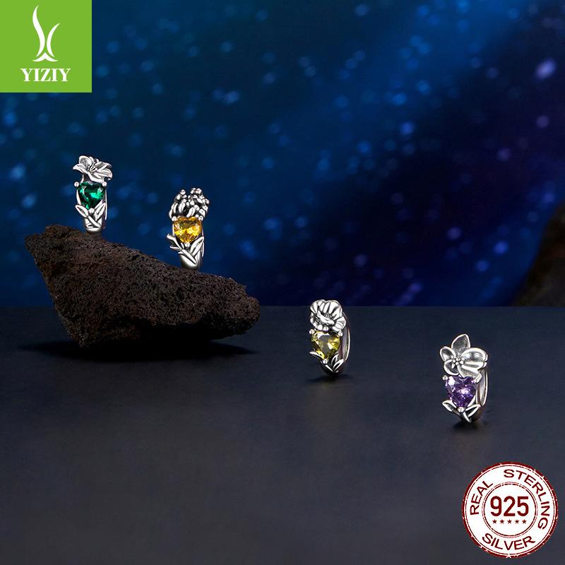 Twelfth Birthstone Flower Silicone Beads 925 Sterling Silver Diy Beaded Bracelet Accessories Bead Separator