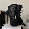 Fashion 17cm Ultra High Heels Sexy Peep Toe Lace-up Women Ankle Boots Fashion Sequined Air Mesh Platform Wedges Party Prom Boots Shoes