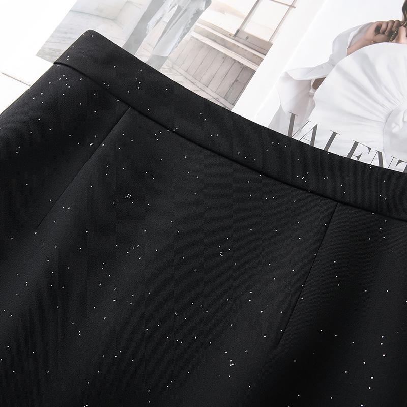 Women's Black Sequin Bodycon Midi Skirt with Slit - Spring 2025 Collection