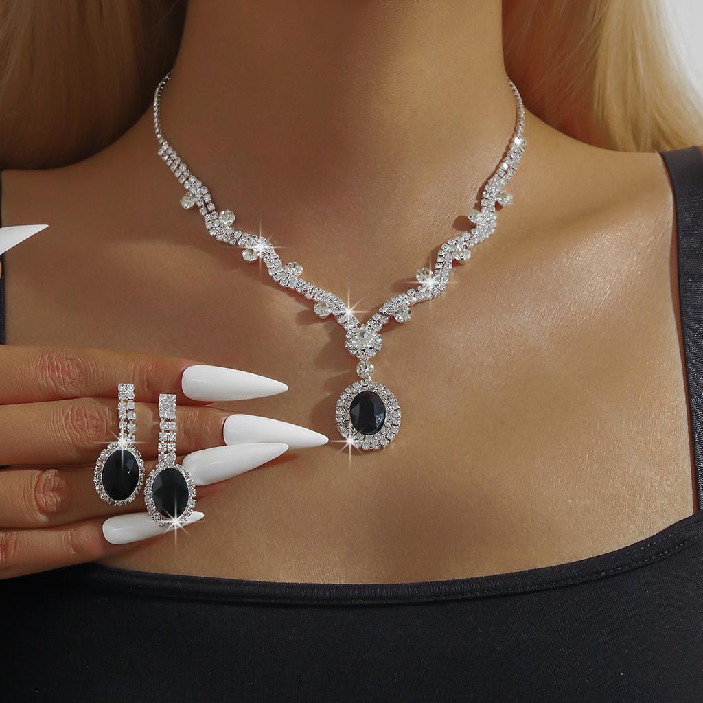 3Pc Women'S Stylish Stylish Copper Claw Chain Geometric Gem Pendant Necklace Earrings Jewelry Set Bridal Wedding Occasion Banquet Gathering Party