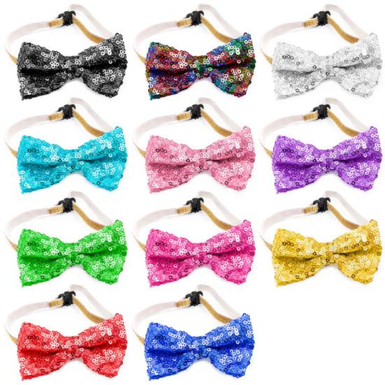Pet Neck Bow Sequins Decor Accessories Adjustable Pet Dogs Cats Bow-knot Collar with Bell for Festival