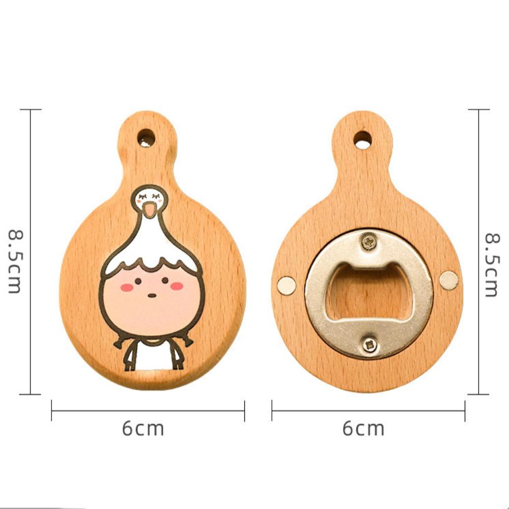 Cartoon Solid Wood Bottle Openers Magnetic with Round Handle Beer Cap Catche Refrigerator Sticker Bar