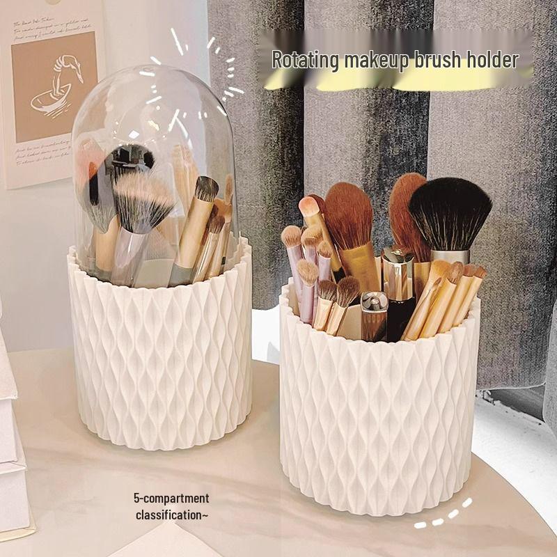 Rotating Makeup Brush & Cosmetic Storage Box with Lid