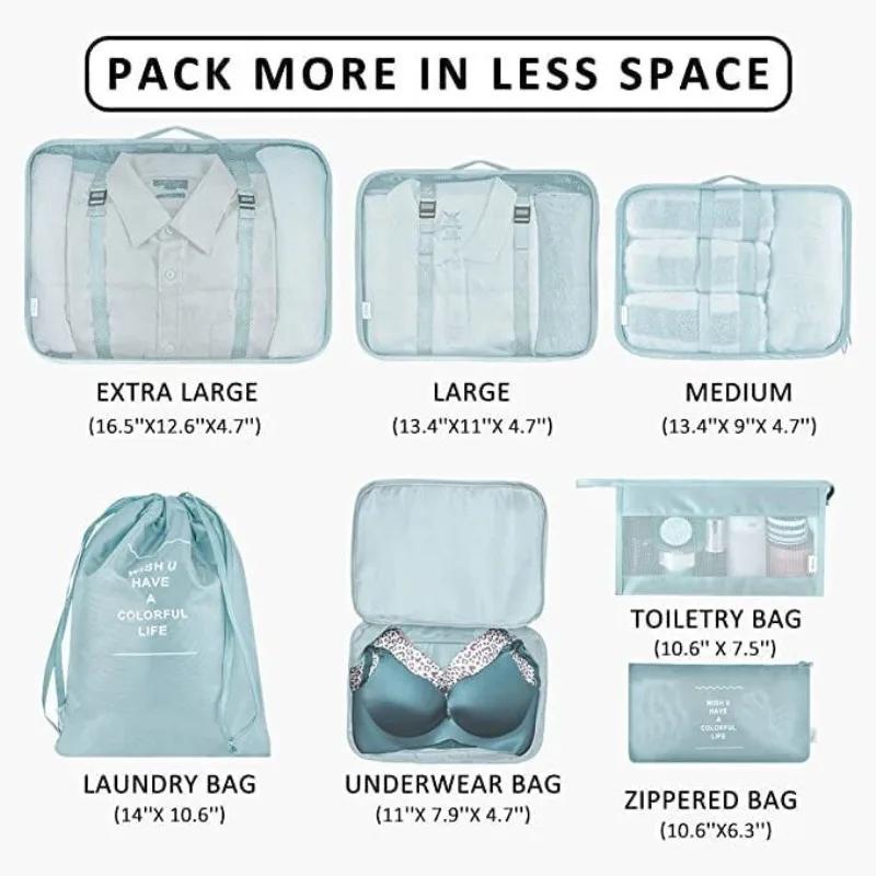 7Pcs Set Travel Organizer Storage Bags Suitcase Packing Cubes Set Cases Portable Luggage Clothes Shoe Tidy Pouch Folding