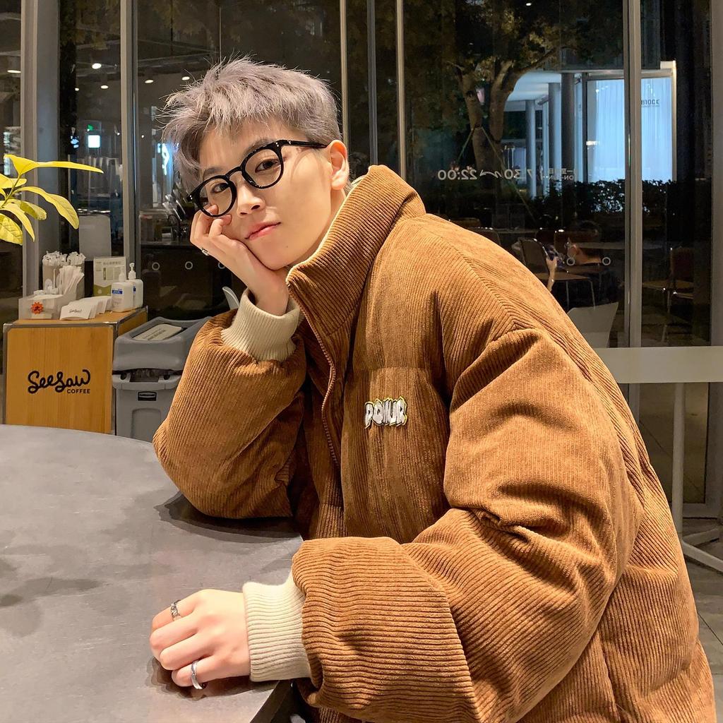 Men's Coffee Brown Corduroy Cotton Jacket - Retro Loose Fit, Stand Collar Winter Outerwear