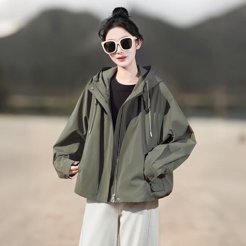 Women's Solid Hooded Loose-Fit Long Sleeve Jacket