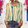 Women Plus Size Long Sleeve Shirt Watercolor Wavy Stripe Print Round Neck Loose Casual Pullover Tops For Daily Wear
