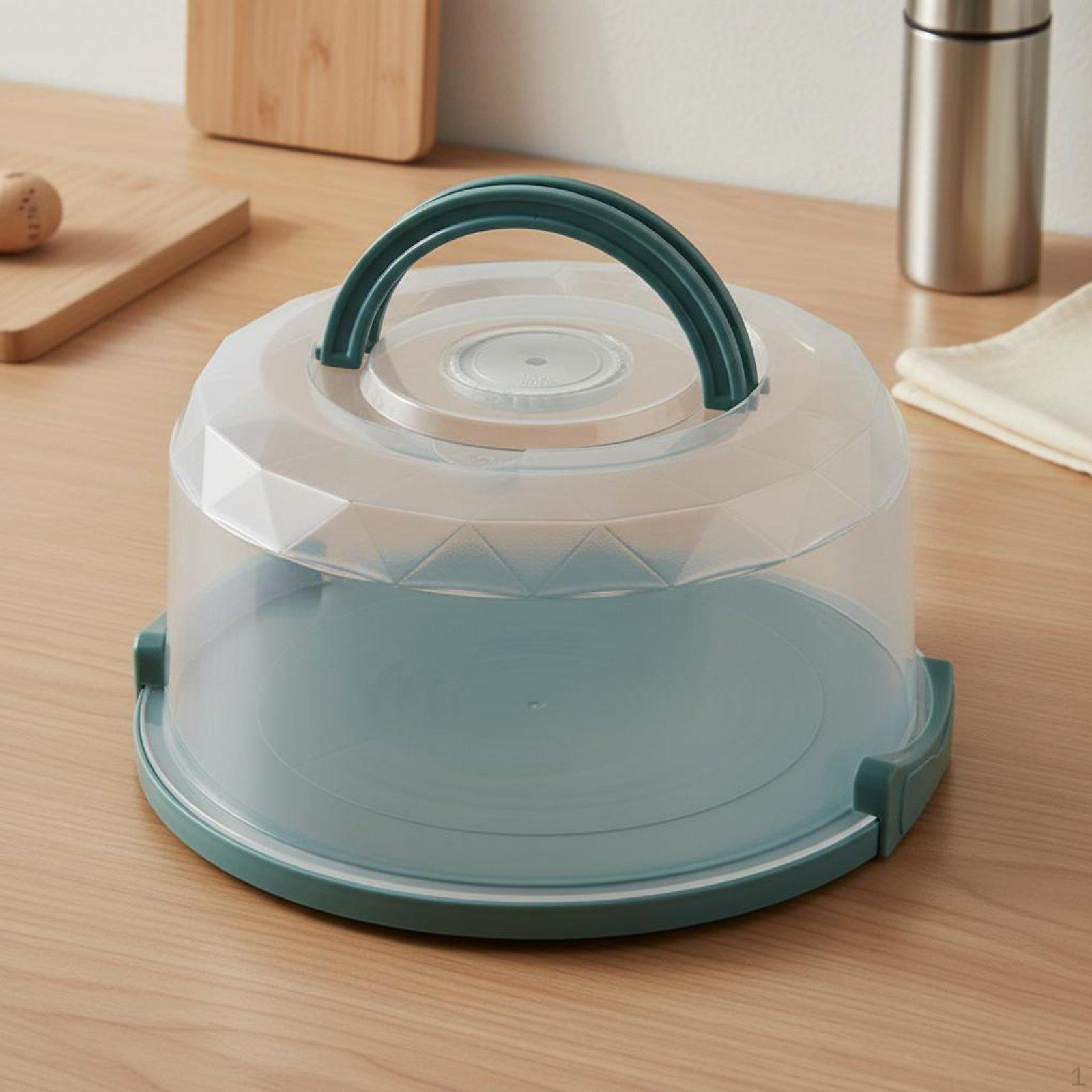 Reusable Birthday Cake Container Versatile Portable Box with Handle Round Food Carrier зелёный