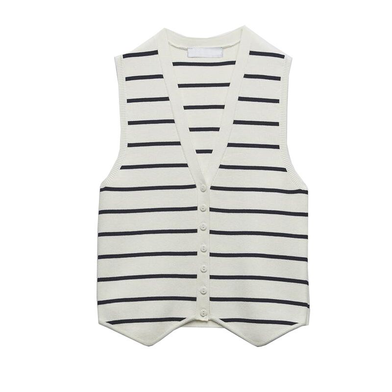 Spring New All-Matching Slimming Inner Bottoming Shirt Sleeveless V Neck Knitting Stripes Vest 3519032