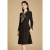 Kebeier 2025 New Autumn Long-Sleeve Black Bow Collar A-Line Dress