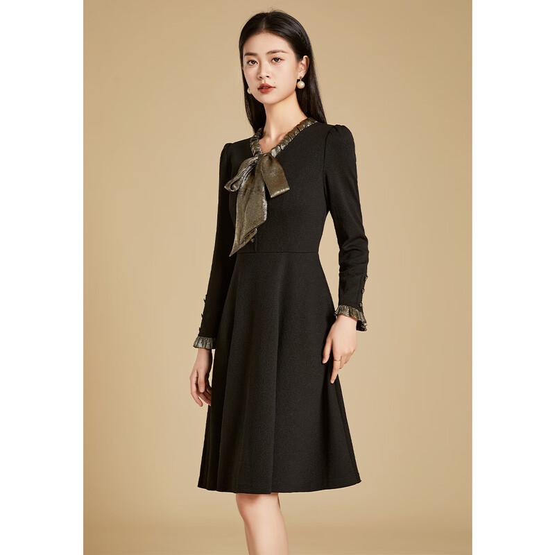 Kebeier 2025 New Autumn Long-Sleeve Black Bow Collar A-Line Dress