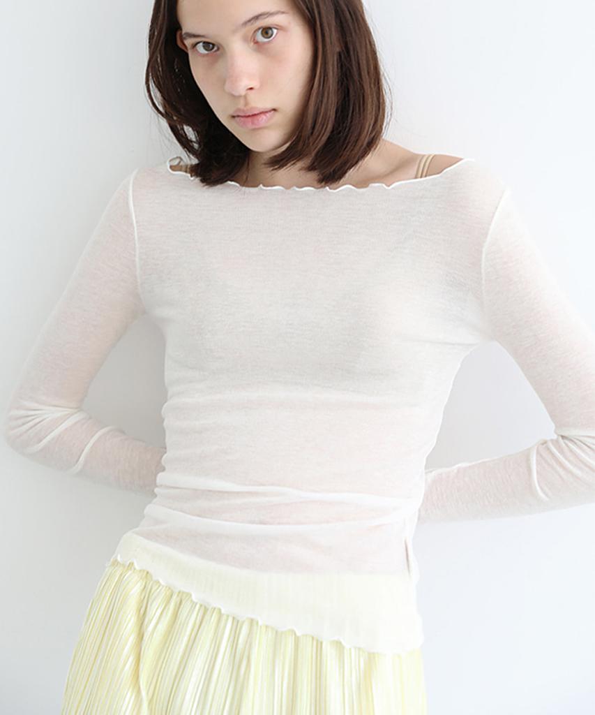 Peulmo See-Through Frill Long Sleeve Top [Light Beige]