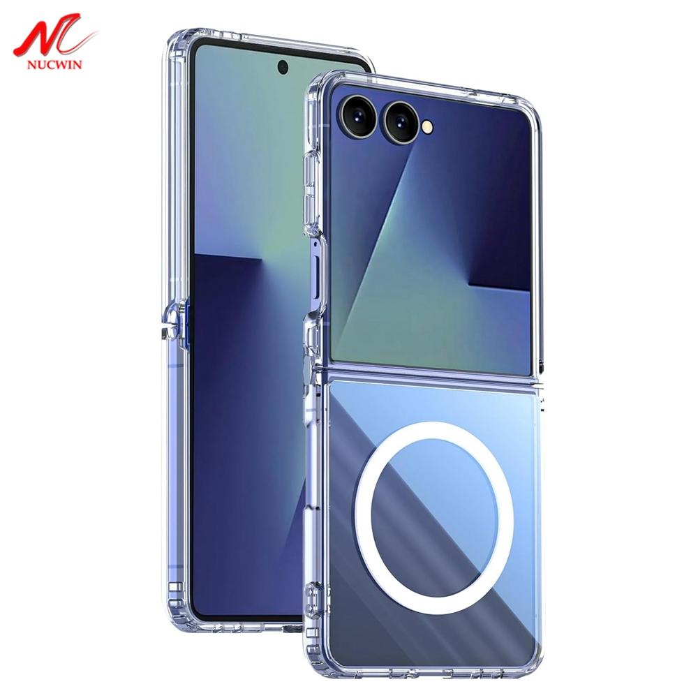 Luxury Transparent Acrylic Case for Samsung Z Flip 7 8 Magnetic Wireless Charging Cover for Samsung Galaxy Z Flip 7 6 5 Flip8