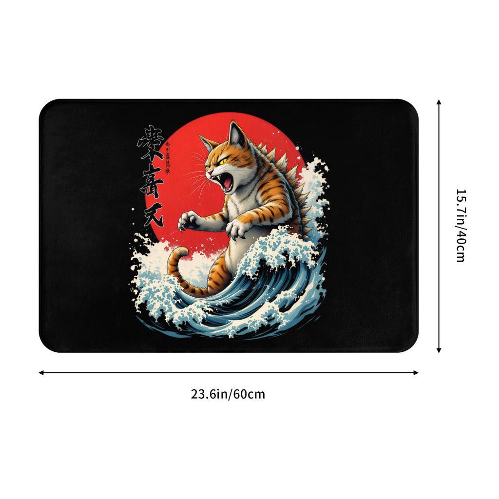 Funny Catzilla Cat Japanese Art Front Door Mat Anti-Slip Indoor Quick Dry Doormat Living Room Entrance Rug Carpet