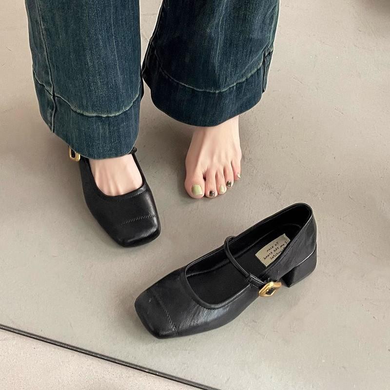 French Retro Mary Jane Shoes Women's Spring 2025 New Shallow Mouth Square Head Thick Middle Heel with Skirt Shallow Mouth Single Shoes