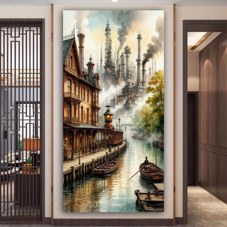 Industrial Town House River Large Size Diamond Painting New Collection Scenery Diy Full Drill Rhinestone Embroidery Mosaic Cross Stitch Kits