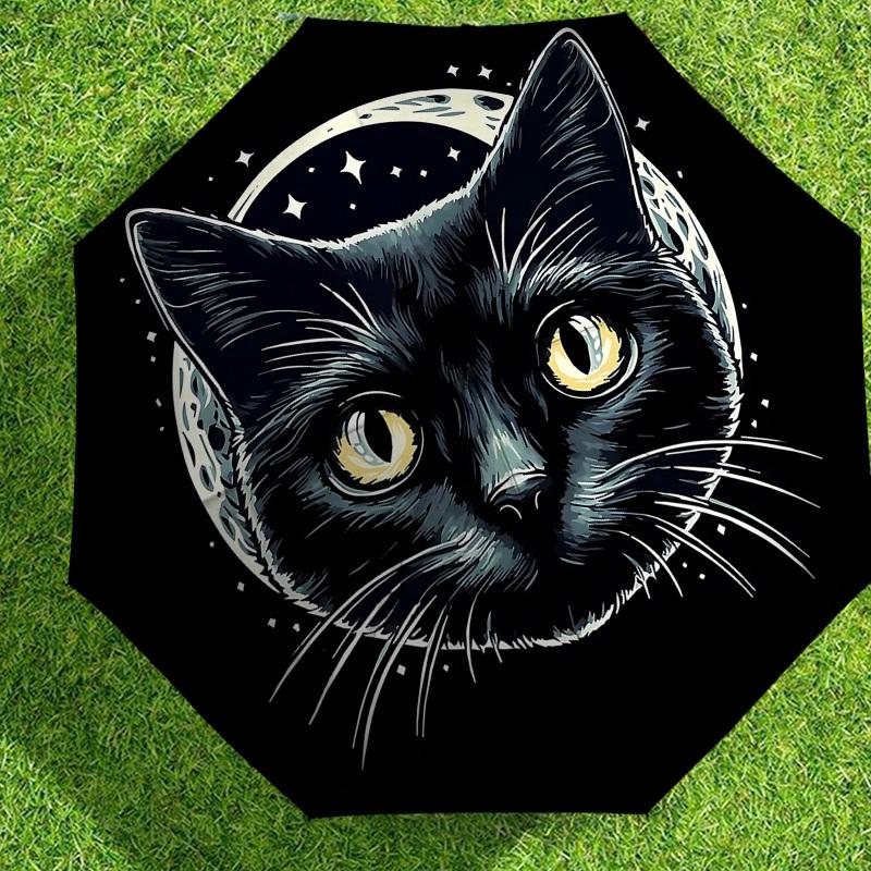 Starry Night Cat Moonlight Adventure Umbrella: Automatic Opening & Closing, Outdoor Travel Companion, Lightweight and Durable