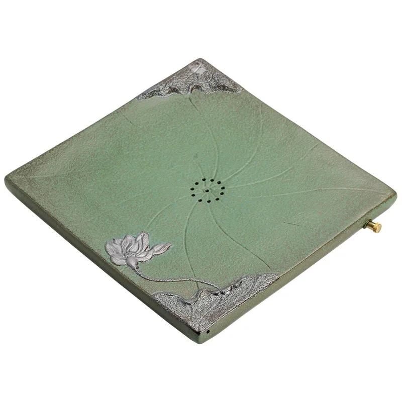 Retro Creative Ceramic Tea Tray, Antique Gilt Stoneware, Dual-use Square Tea Tray, Drain Tea Table, Japanese Style Simple Tray