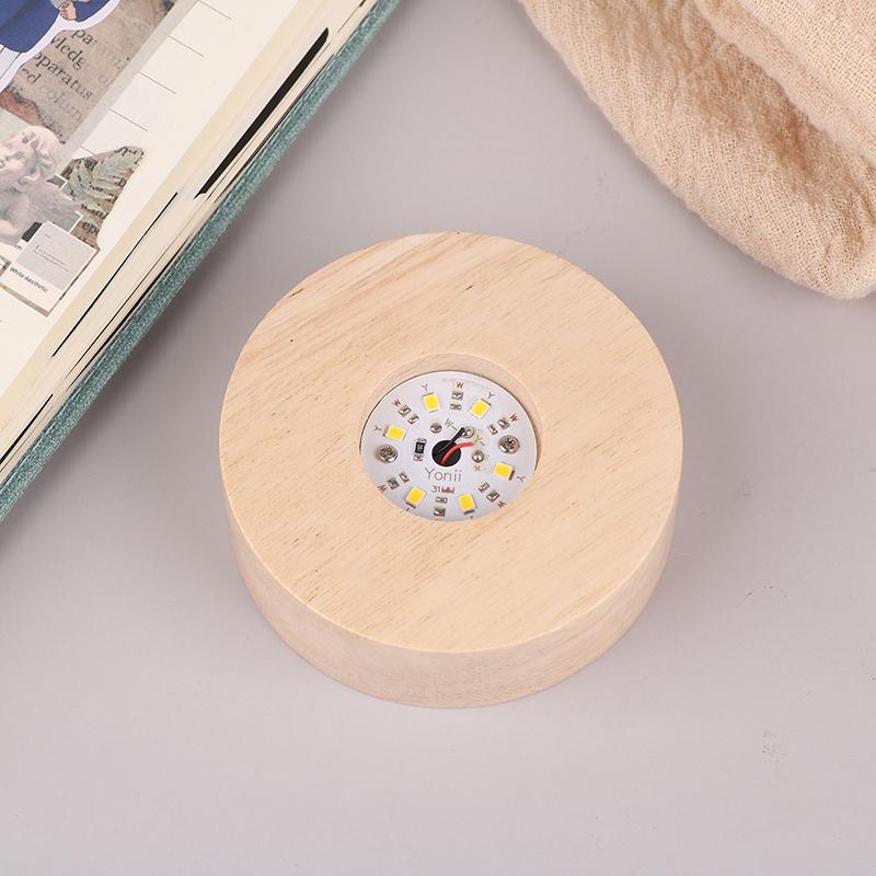 Battery Operated 8/10Cm Round Wooden Led Light Dispaly Base Stand Holder Table Night Lamp Base  Glass Art Ornaments