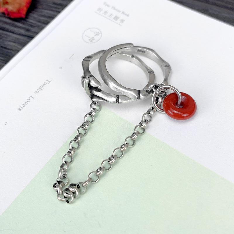 Retro Bamboo Leaf Jade Buckle Adjustable Ring