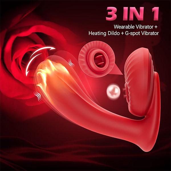 Wearable Vibrator 3IN1 App Female Sex Toy, G Spot Clitoral Nipple Vibrator, Tongue Licking Heating Sex Toy for Women