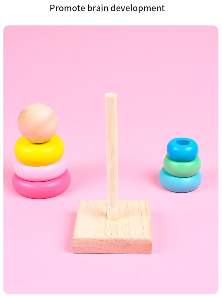 Torre de Anillos Apilables de Arcoíris Juguetes de Rompecabezas de Madera Pirámide Bloques Anidables Juegos Geométricos Juguetes para la Educación Temprana de Niños