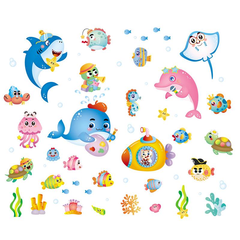 Marine animals cartoon wall sticker kindergarten children's room decoration self-adhesive underwater world