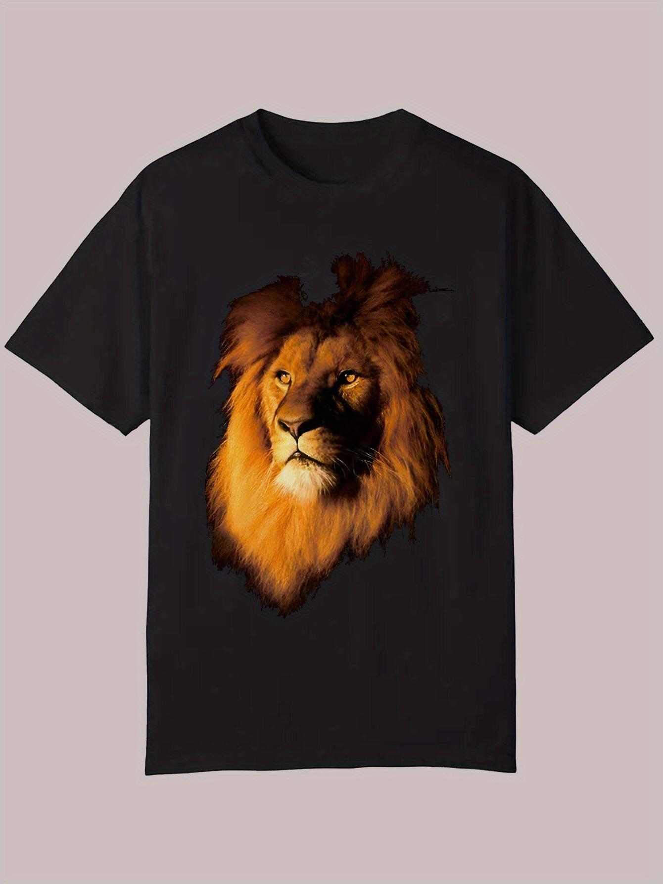 Lion Graphic T-shirt - Casual Crew Neck XXL