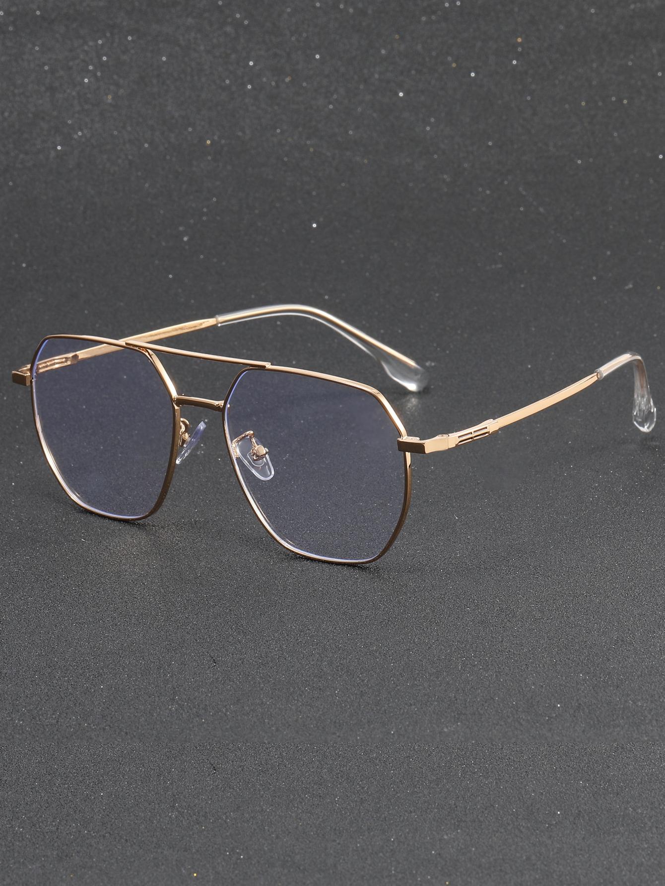 1 pair of men s metal geometric irregular anti-blue light flat glasses, beach cover-up tops, summer glasses белый
